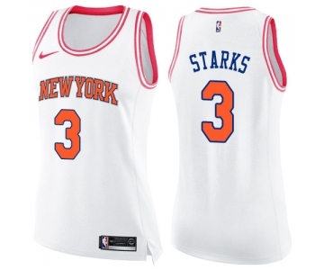 Women's Nike New York Knicks #3 John Starks Swingman White Pink Fashion NBA Jersey