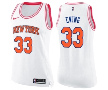 Women's Nike New York Knicks #33 Patrick Ewing Swingman White Pink Fashion NBA Jersey