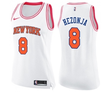 Women's Nike New York Knicks #8 Mario Hezonja Swingman White Pink Fashion NBA Jersey