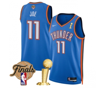 Men's Oklahoma City Thunder #11 Isaiah Joe Blue 2025 Finals Patch And Finals Champions Patch Icon Edition Stitched Basketball Jersey