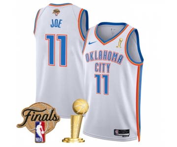 Men's Oklahoma City Thunder #11 Isaiah Joe White 2025 Finals Patch And Finals Champions Patch Association Edition Stitched Basketball Jersey
