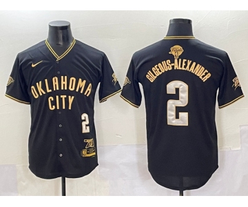 Men's Oklahoma City Thunder #2 Shai Gilgeous-Alexander Black Gold 2025 Finals Vapor Stitched Baseball Jersey