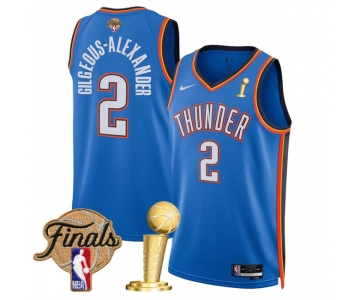 Men's Oklahoma City Thunder #2 Shai Gilgeous-Alexander Blue 2025 Finals Patch And Finals Champions Patch Icon Edition Stitched Basketball Jersey