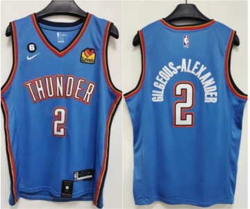 Men's Oklahoma City Thunder #2 Shai Gilgeous-Alexander Blue With NO.6 Patch Stitched Basketball Jersey