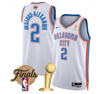 Men's Oklahoma City Thunder #2 Shai Gilgeous-Alexander White 2025 Finals Patch And Finals Champions Patch Association Edition Stitched Basketball Jersey