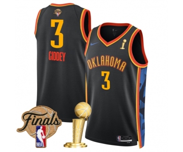 Men's Oklahoma City Thunder #3 Dillon Jones Black 2025 Finals Patch And Finals Champions Patch City Edition Stitched Basketball Jersey