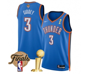 Men's Oklahoma City Thunder #3 Dillon Jones Blue 2025 Finals Patch And Finals Champions Patch Icon Edition Stitched Basketball Jersey