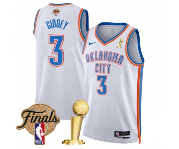 Men's Oklahoma City Thunder #3 Dillon Jones White 2025 Finals Patch And Finals Champions Patch Association Edition Stitched Basketball Jersey