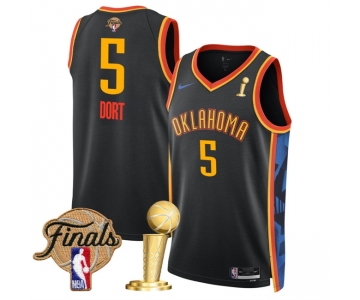 Men's Oklahoma City Thunder #5 Luguentz Dort Black 2025 Finals Patch And Finals Champions Patch City Edition Stitched Basketball Jersey