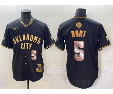 Men's Oklahoma City Thunder #5 Luguentz Dort Black Gold 2025 Finals Vapor Stitched Baseball Jersey