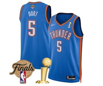 Men's Oklahoma City Thunder #5 Luguentz Dort Blue 2025 Finals Patch And Finals Champions Patch Icon Edition Stitched Basketball Jersey