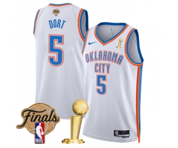 Men's Oklahoma City Thunder #5 Luguentz Dort White 2025 Finals Patch And Finals Champions Patch Association Edition Stitched Basketball Jersey