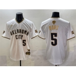 Men's Oklahoma City Thunder #5 Luguentz Dort White Gold 2025 Finals Vapor Stitched Baseball Jersey