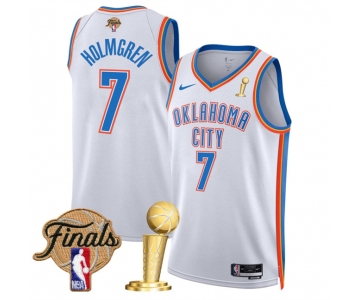 Men's Oklahoma City Thunder #7 Chet Holmgren White 2025 Finals Patch And Finals Champions Patch Association Edition Stitched Basketball Jersey
