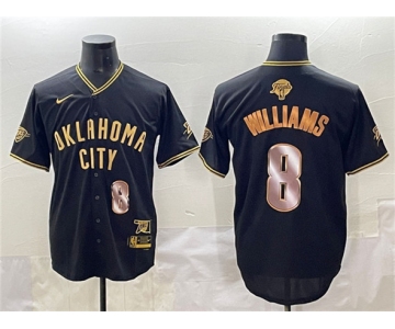 Men's Oklahoma City Thunder #8 Jalen Williams Black Gold 2025 Finals Vapor Stitched Baseball Jersey