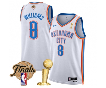 Men's Oklahoma City Thunder #8 Jalen Williams White 2025 Finals Patch And Finals Champions Patch Association Edition Stitched Basketball Jersey