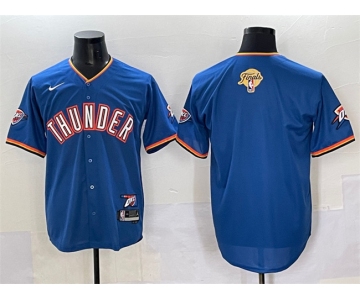 Men's Oklahoma City Thunder Blank Blue 2025 Finals Vapor Stitched Baseball Jersey
