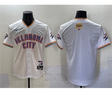 Men's Oklahoma City Thunder Blank White 2025 Finals Vapor Stitched Baseball Jersey