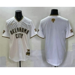 Men's Oklahoma City Thunder Blank White Gold 2025 Finals Vapor Stitched Baseball Jersey