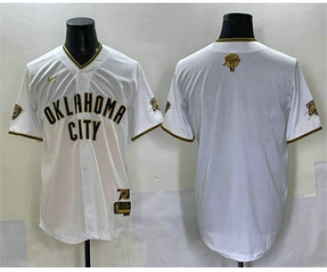 Men's Oklahoma City Thunder Blank White Gold 2025 Finals Vapor Stitched Baseball Jersey