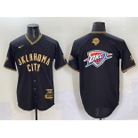 Men's Oklahoma City Thunder Team Big Logo Black Gold 2025 Finals Vapor Stitched Baseball Jersey
