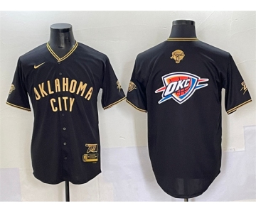Men's Oklahoma City Thunder Team Big Logo Black Gold 2025 Finals Vapor Stitched Baseball Jersey