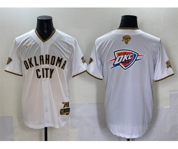 Men's Oklahoma City Thunder Team Big Logo White Gold 2025 Finals Vapor Stitched Baseball Jersey