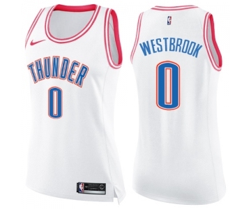 Women's Nike Oklahoma City Thunder #0 Russell Westbrook Swingman White Pink Fashion NBA Jersey