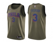 Men Nike Philadelphia 76ers #3 Allen Iverson Green Salute to Service NBA Swingman Jersey