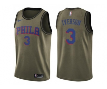 Men Nike Philadelphia 76ers #3 Allen Iverson Green Salute to Service NBA Swingman Jersey