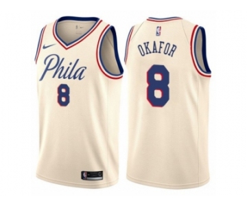 Men Nike Philadelphia 76ers #8 Jahlil Okafor Authentic Cream NBA Jersey - City Edition