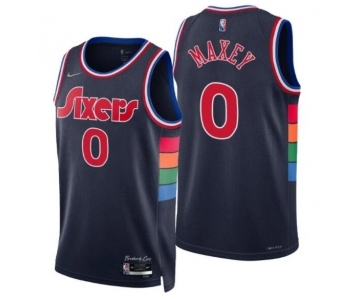Men  Philadelphia 76ers #0 Tyrese Maxey 2021-22 City Navy Jersey
