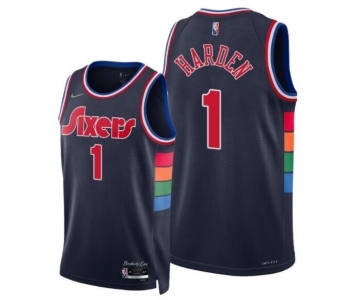 Men Philadelphia 76ers #1 James Harden 2022 City Edition Navy Jersey