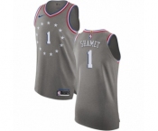 Men's Nike Philadelphia 76ers #1 Landry Shamet Authentic Gray NBA Jersey - City Edition