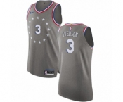 Men's Nike Philadelphia 76ers #3 Allen Iverson Authentic Gray NBA Jersey - City Edition