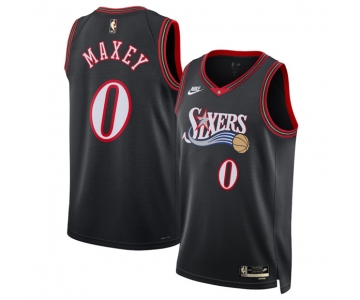 Men's Philadelphia 76ers #0 Tyrese Maxey Black 2025 Classic Edition Stitched Jersey