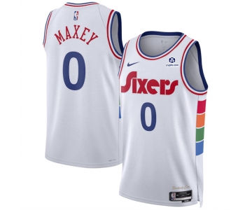 Men's Philadelphia 76ers #0 Tyrese Maxey White 2024-25 City Edition Stitched Jersey