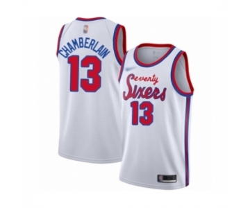 Men's Philadelphia 76ers #13 Wilt Chamberlain Authentic White Hardwood Classics Basketball Jersey