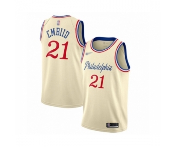 Men's Philadelphia 76ers #21 Joel Embiid Swingman Cream Basketball Jersey 2019-20 City Edition
