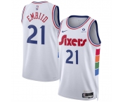 Men's Philadelphia 76ers #21 Joel Embiid White 2024-25 City Edition Stitched Jersey