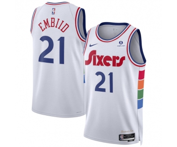 Men's Philadelphia 76ers #21 Joel Embiid White 2024 25 City Edition Stitched Jersey