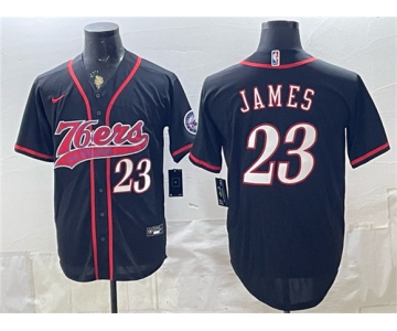 Men's Philadelphia 76ers #23 LeBron James Black Cool Base Stitched Baseball Jersey