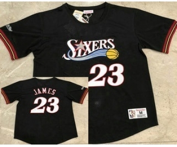 Men's Philadelphia 76ers #23 LeBron James Black Short Sleeved AU Throwback Jersey