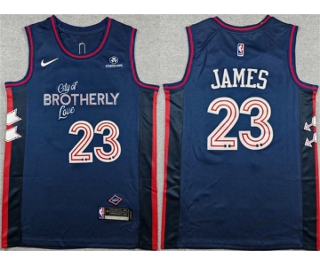 Men's Philadelphia 76ers #23 LeBron James Navy 2023-24 City Edition With Patch Stitched Jersey