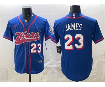 Men's Philadelphia 76ers #23 LeBron James Royal Cool Base Stitched Baseball Jersey
