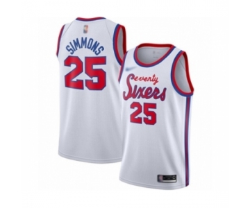 Men's Philadelphia 76ers #25 Ben Simmons Authentic White Hardwood Classics Basketball Jersey