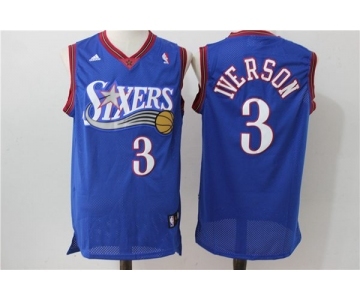 Mens Philadelphia 76ers #3 Allen Iverson Mitchell & Ness Blue Authentic Basketball Jersey