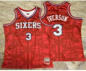 Men's Philadelphia 76ers #3 Allen Iverson Red Snakeskin Hardwood AU Throwback Jersey