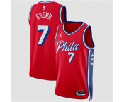 Men's Philadelphia 76ers #7 Jaylen Brown Red 2026 Statement Edition Stitched Jersey Men's Philadelphia 76ers #7 Jaylen Brown Red 2026 Statement Edition Stitched Jersey