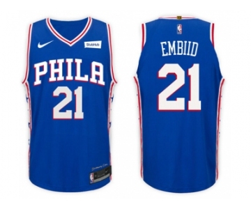 Nike NBA Philadelphia 76ers #21 Joel Embiid Jersey 2017-18 New Season Blue Jersey